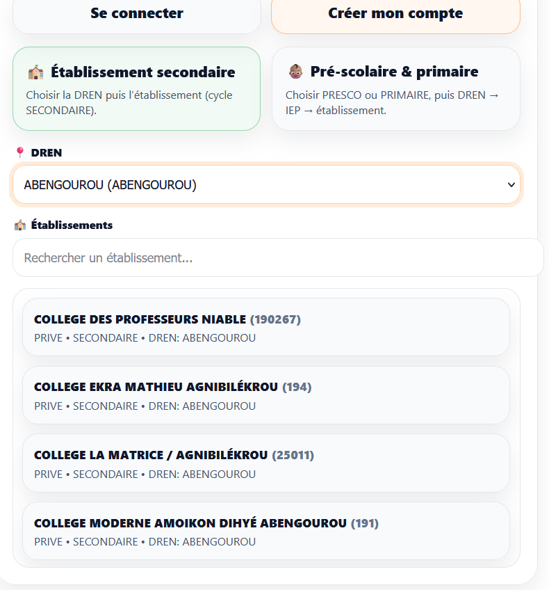 Choix établissement