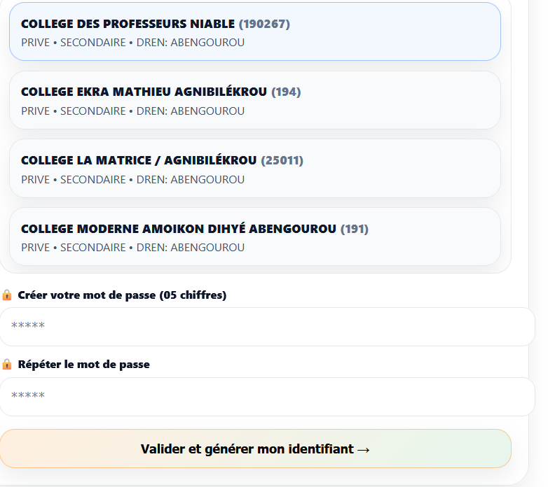 Création mot de passe