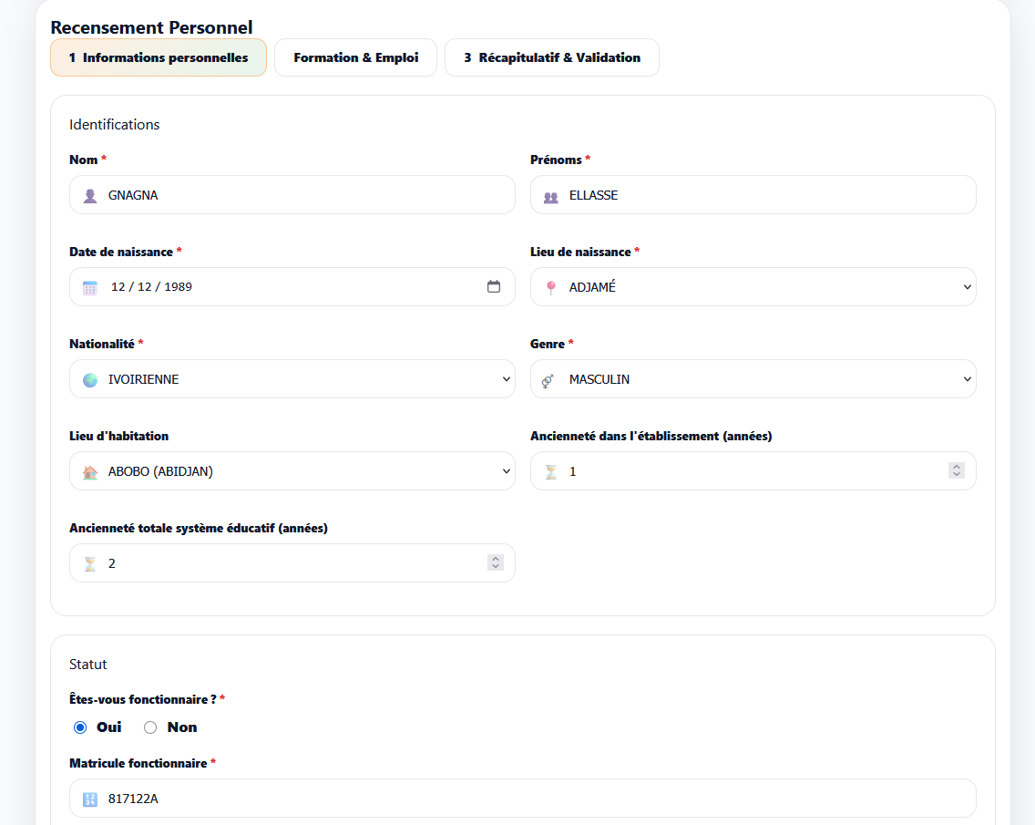 Étape 1 - Informations personnelles