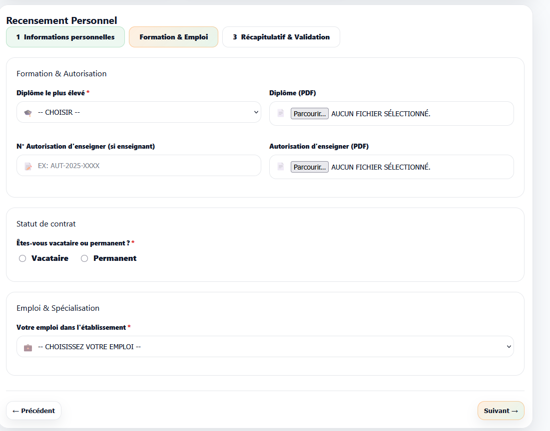 Étape 2 - Formation & Emploi