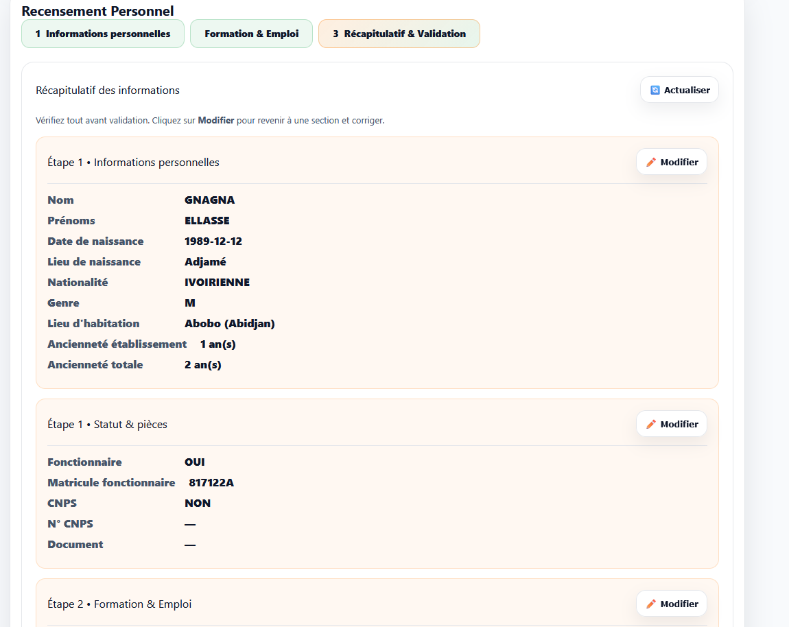 Récapitulatif & enregistrer
